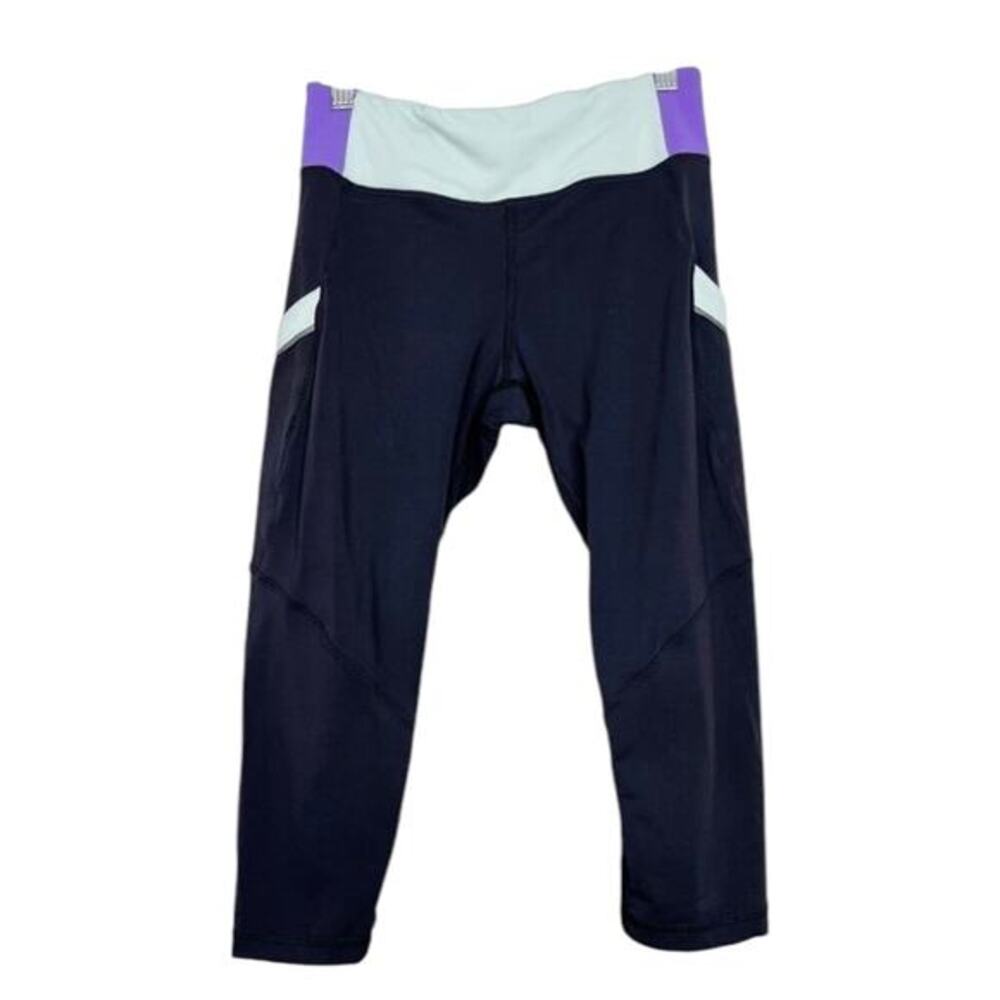 Lululemon Run Mod Plus Color block Black Teal Purple Cropped Leggings Size 6